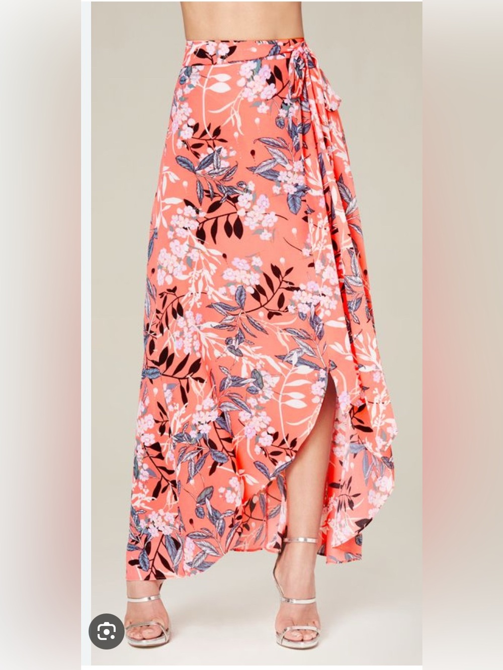 bebe Coral Floral Print Wrap Maxi Skirt